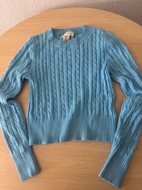 Jessica Simpson Sky Blue Cable Knit Crewneck Sweater